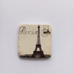 Paris Eiffel Tower Marble Coaster Cork Back 3.5" Square Black Ivory Gifts